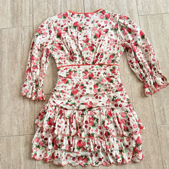 For Love Bell White Strawberry Ruffle Teired Lace Cottagecore Fairy Sz M Dress - Picture 2 of 11